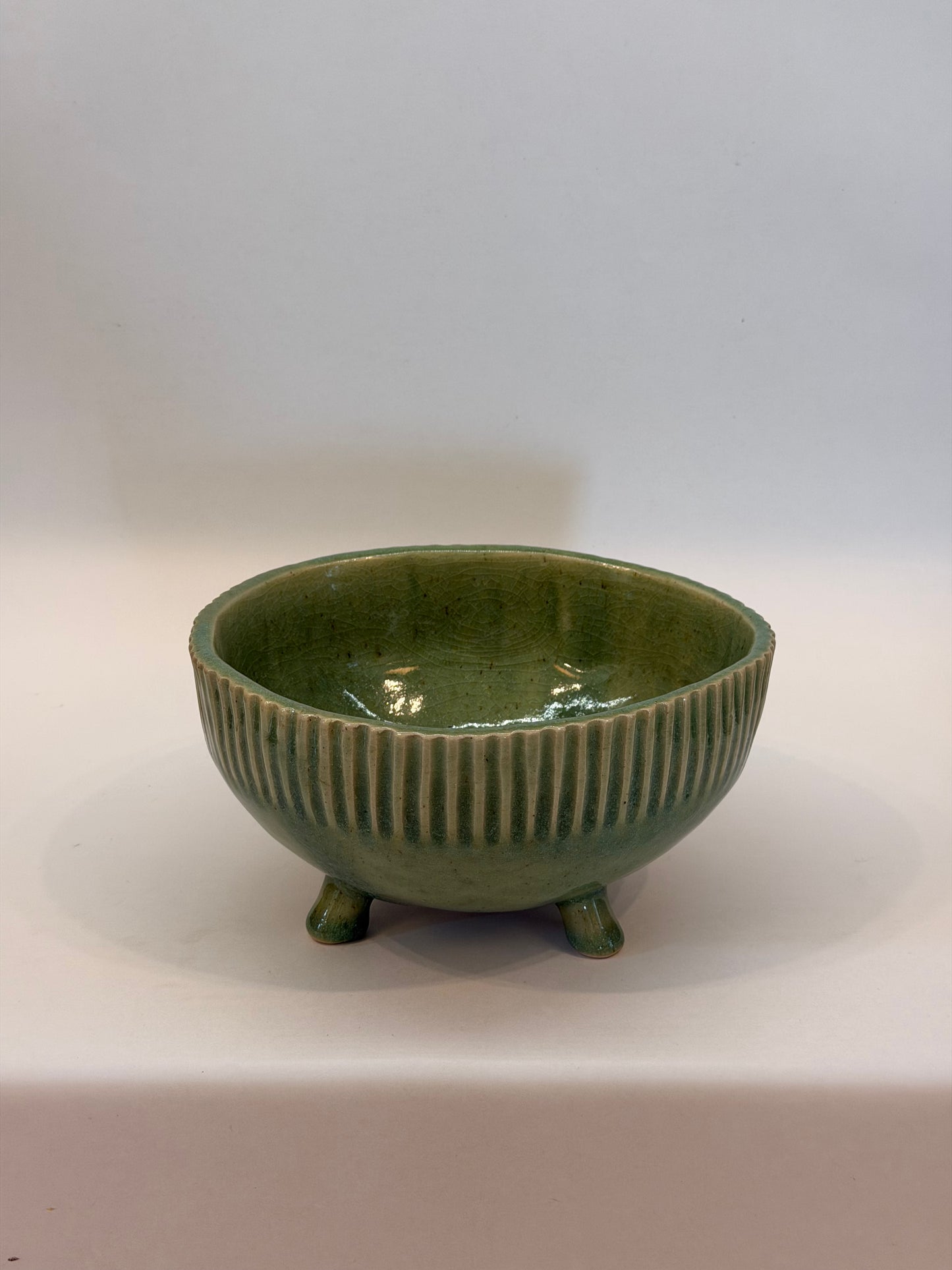 Green Planter with Carved Ribbed Edges