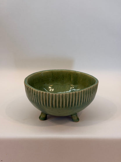 Green Planter with Carved Ribbed Edges