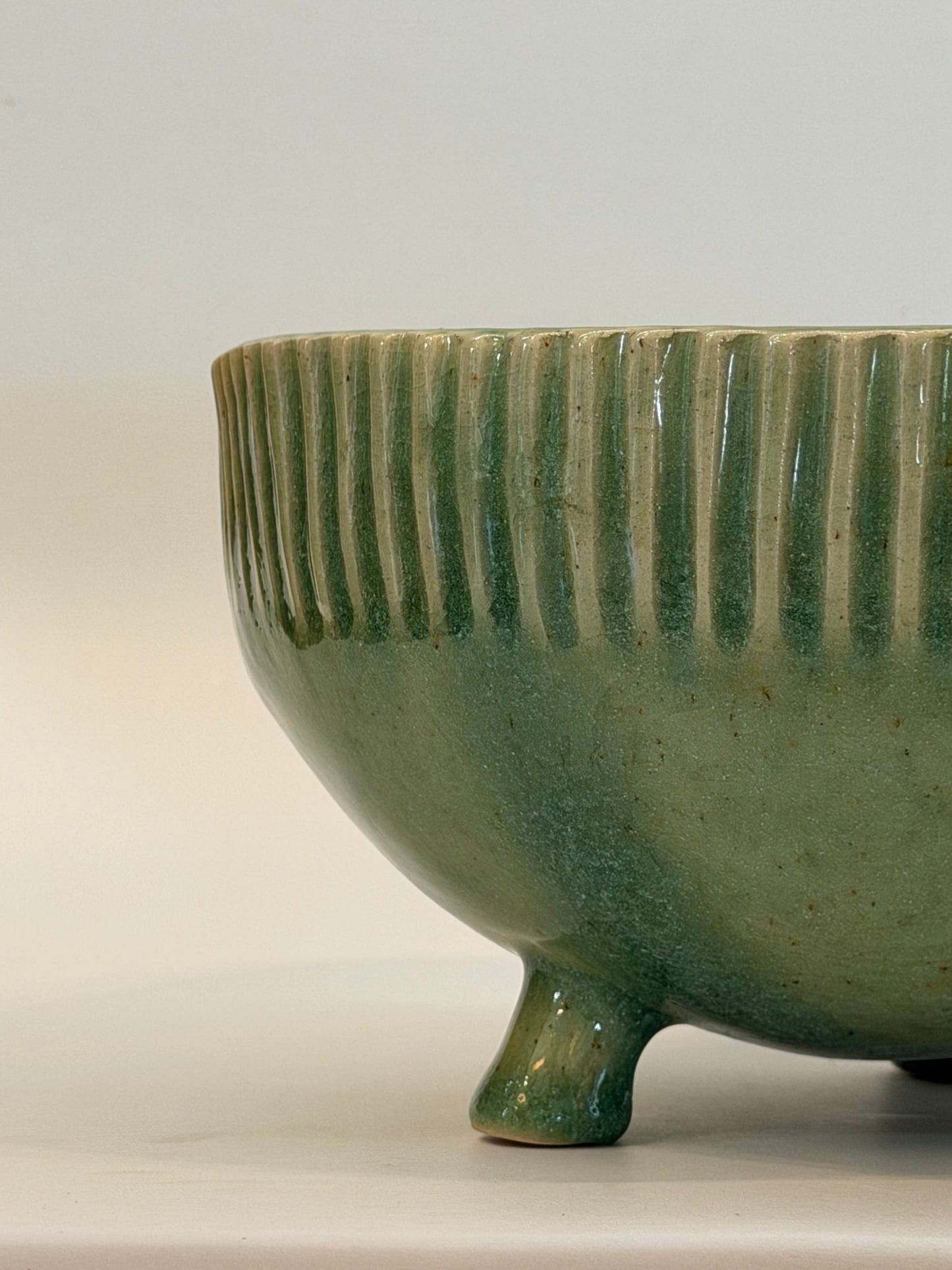 Green Planter with Carved Ribbed Edges