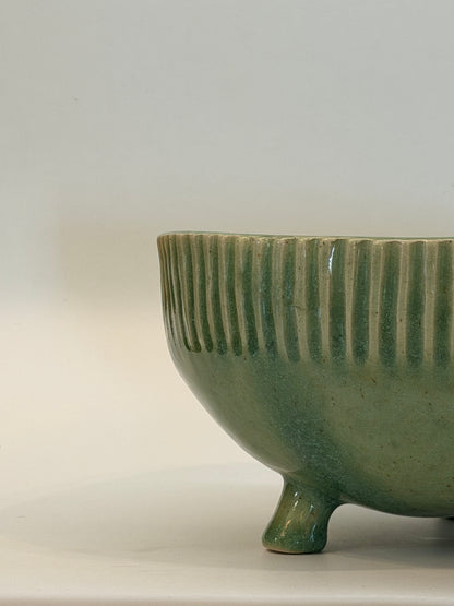 Green Planter with Carved Ribbed Edges