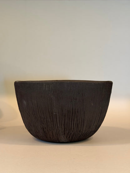 Large Black Serving Bowl with Ribbed Details